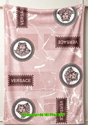 Versace Pink Marble Medusa Print Flannel Throw Blanket IMG_1360